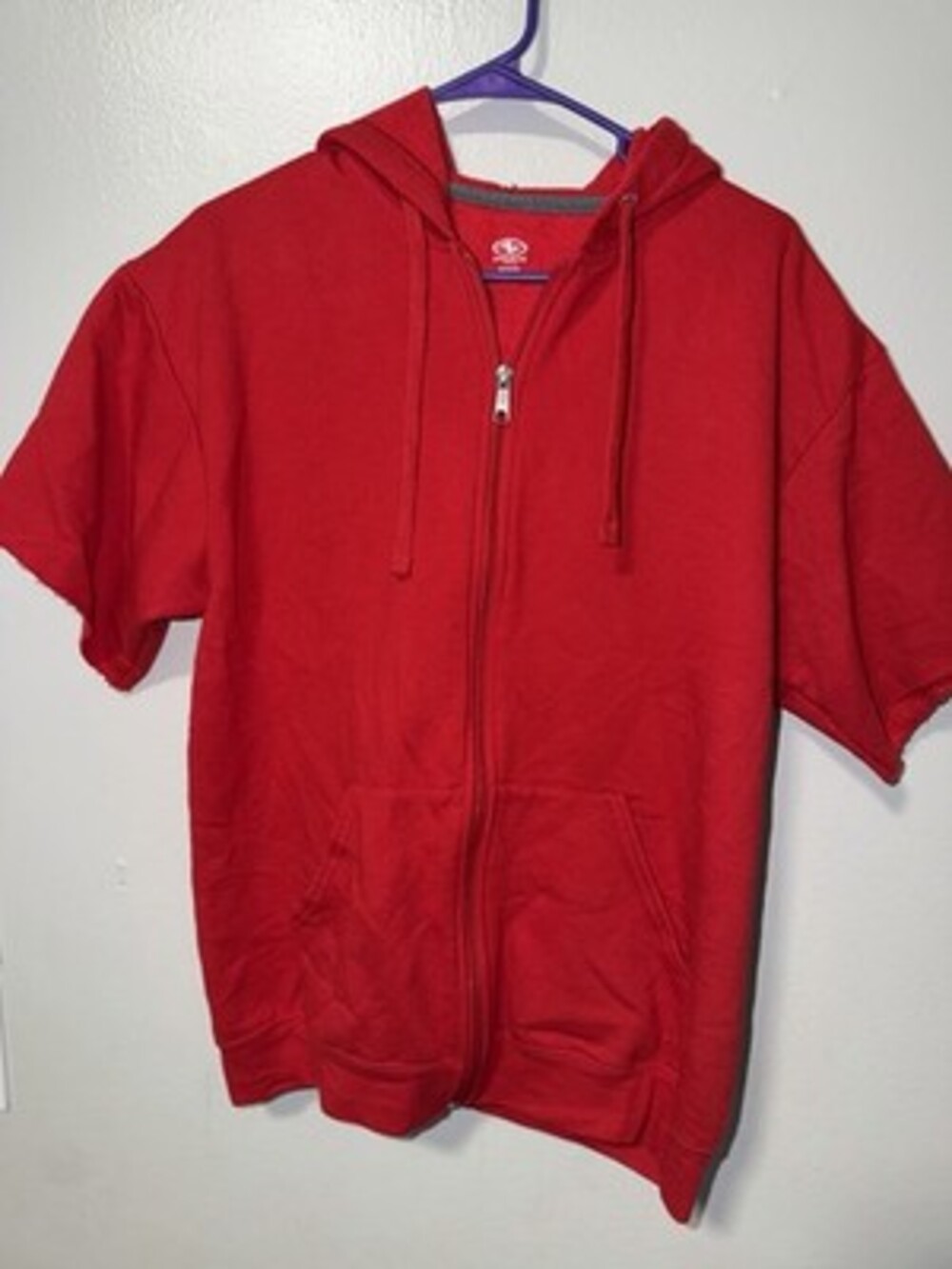 Red Short-Sleeve Zip Hoodie - Unbranded
